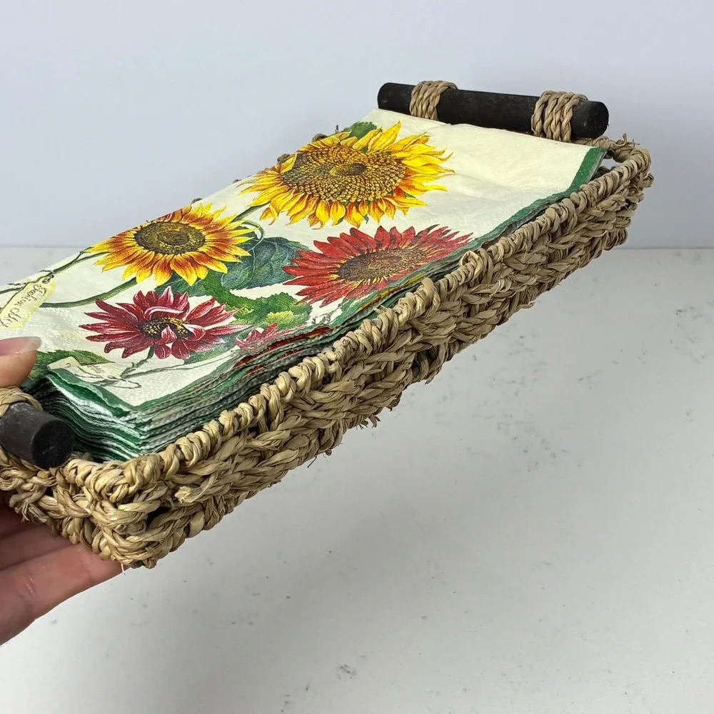 Napkin Holder Tray Woven Seagrass Farmhouse Rustic Cottage Fall Country Kitchen